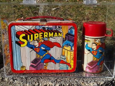 RARE ORIGINAL SUPERMAN 1967 METAL LUNCH PAL BOX W/ THERMOS DC SUPER HERO VG